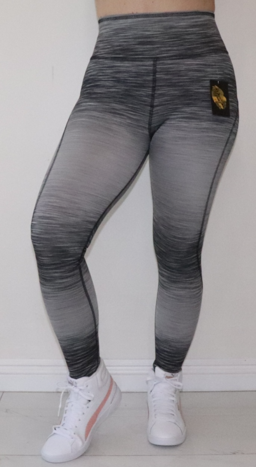 High waisted Workout Leggings - black/gray striped -02